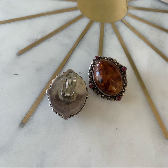 Vintage sterling silver amber clip on earrings - Picture 2 of 3
